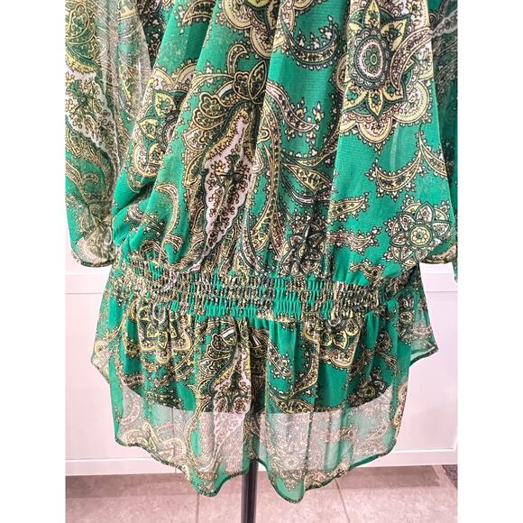 INC International Concepts Blouse Women's Sz L Green Paisley Peplum Short Sleeve - Picture 4 of 6